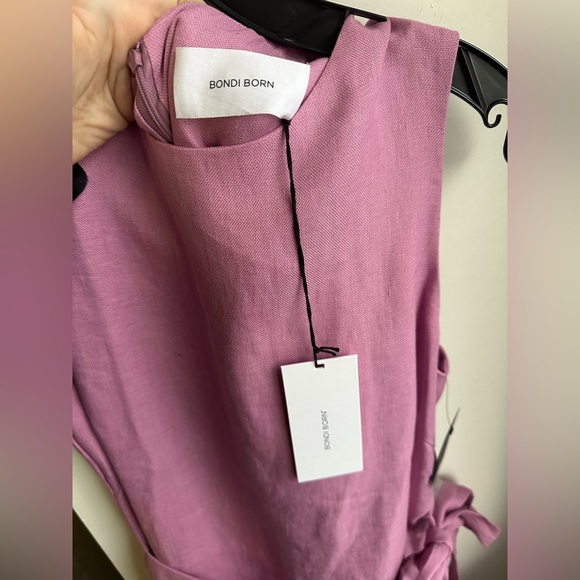 NWT BONDI BORN Martinique Wrap-effect Organic Linen Mini Dress - Pink size large - Picture 10 of 16